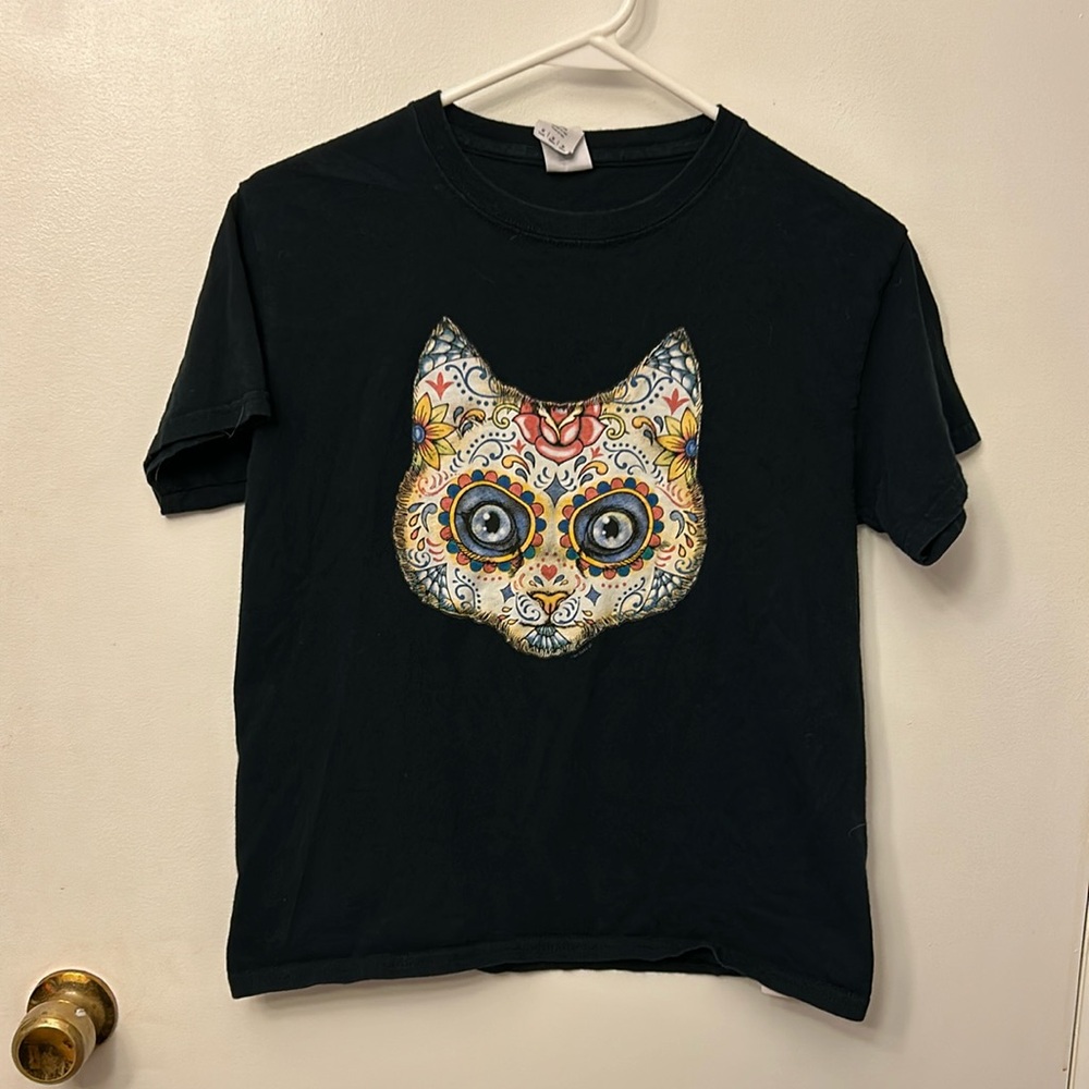 Gildan Youth Day of the Dead Cat T-shirt Black Size Medium